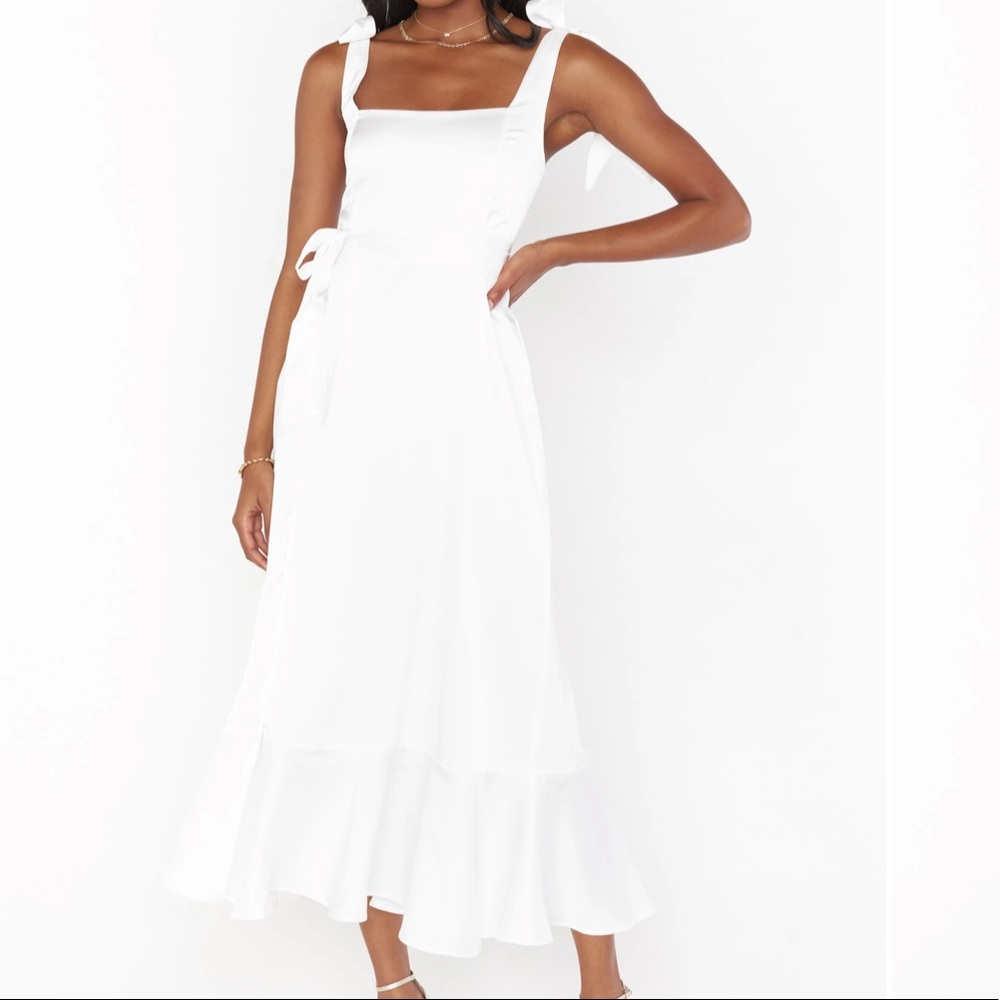 Show Me Your Mumu Garden Midi Dress White Satin Wedding Gown Small NWOT